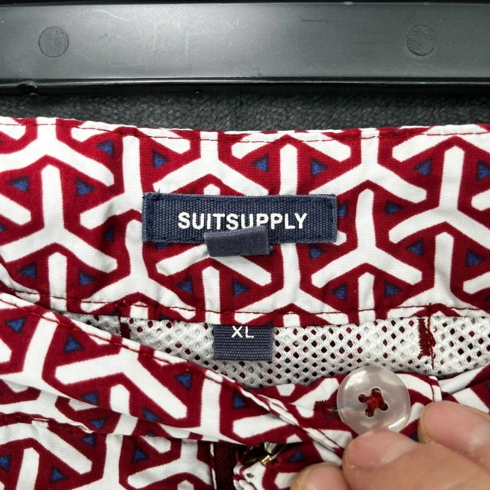 Suitsupply Swim Shorts Men's XL Red Geometric Adjustable Waist Beach Trunks EUC